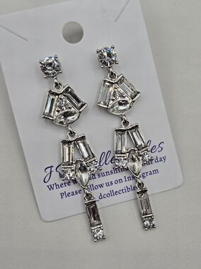 Swarovski Crystal Elements Silver Statement Earrings Clear 2.5 inch Prom Bridal